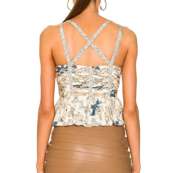 Ulla Johnson Eliana Silk Printed Peplum Cropped Tank Top - Jasmine - Size 8 NWT - Picture 2 of 7